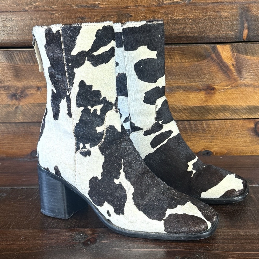Intentionally Blank PG Women's 8 Boots Black White Cowhide Square Toe Back Zip - Picture 6 of 12